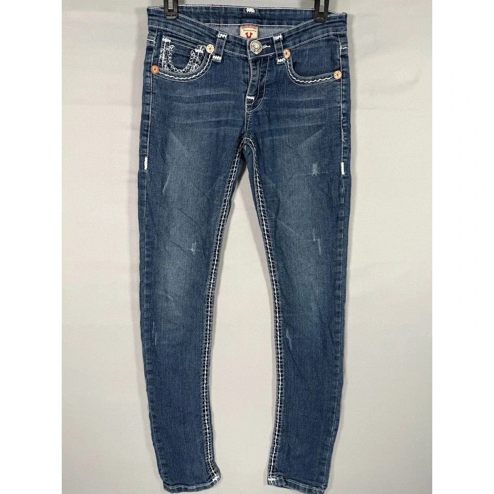 True Religion Billy Super T Womens‎ Skinny Blue Jeans Size 27 (Actual 28x30.5)